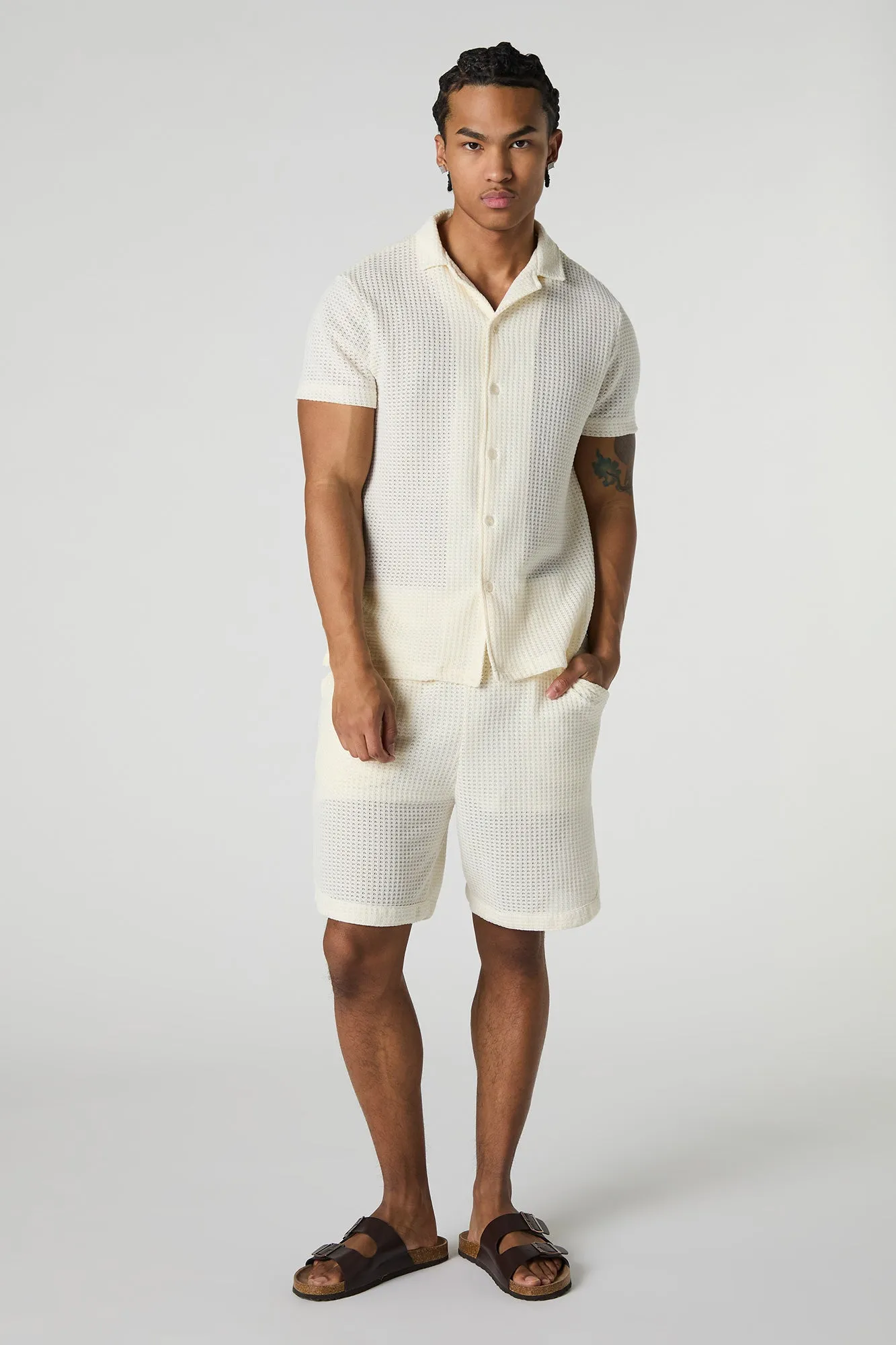 Short en tricot gaufré texturé à taille coulissante sold by Urban Planet product image thumbnail 5