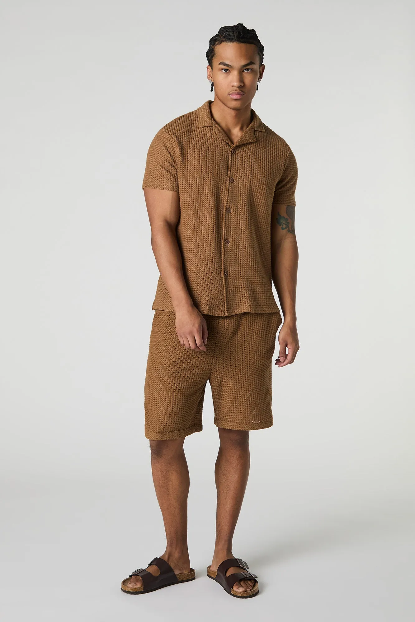 Textured Waffle Knit Button-Up Top sold by Urban Planet product image thumbnail 3