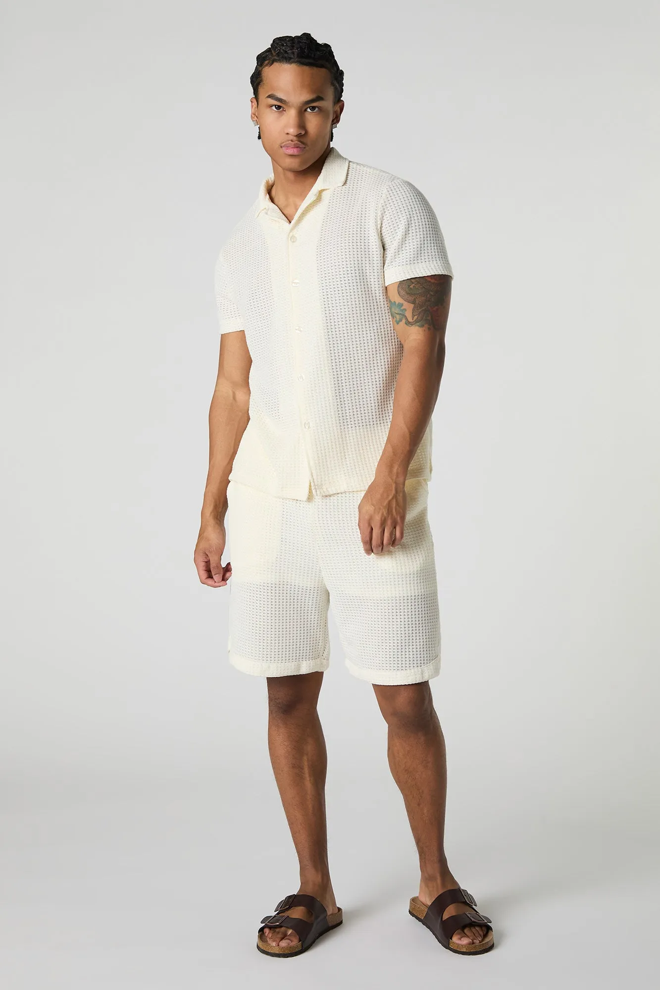 Textured Waffle Knit Button-Up Top sold by Urban Planet product image thumbnail 5