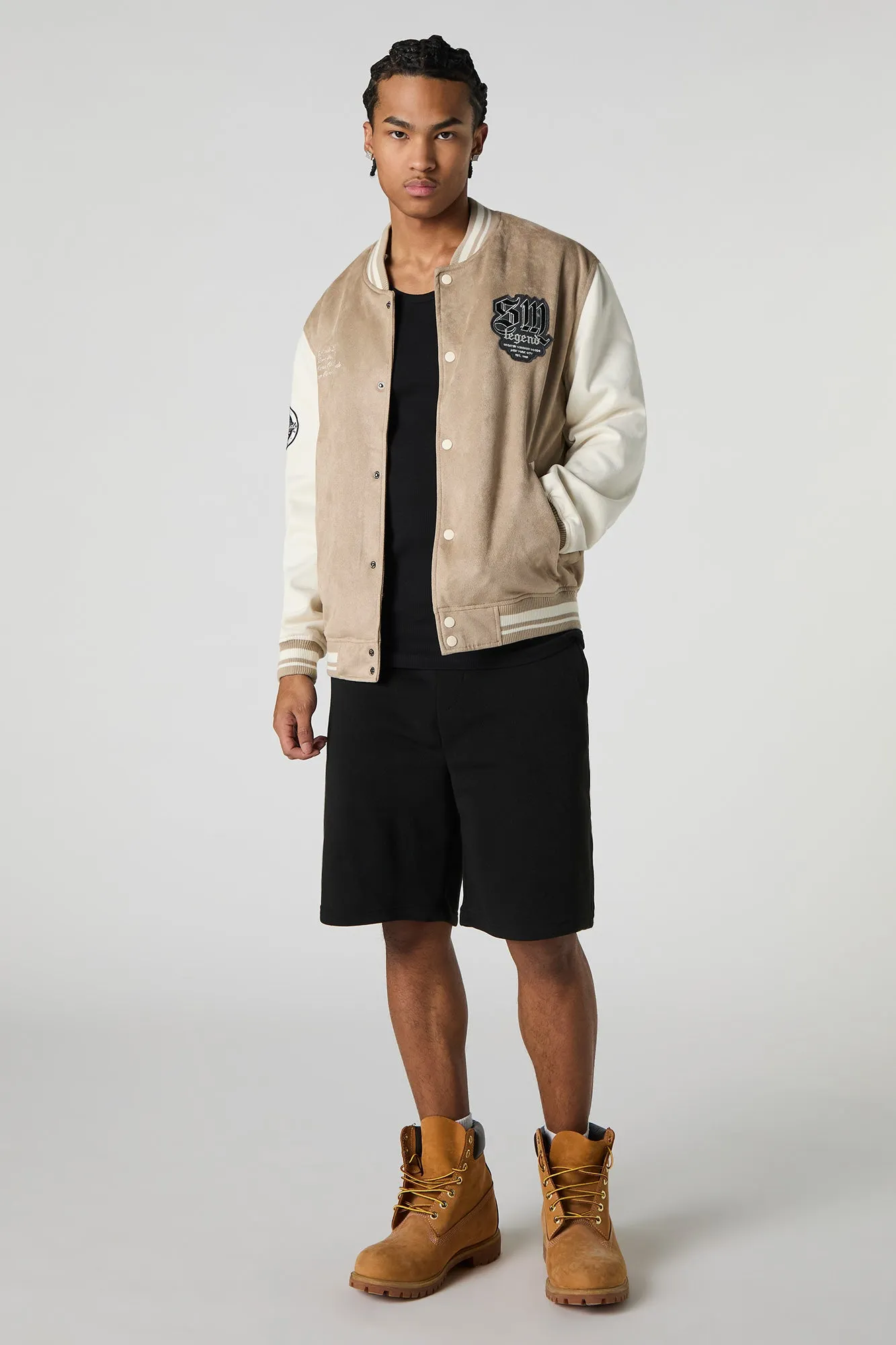 Faux Suede Embroidered Varsity Jacket sold by Urban Planet product image thumbnail 3