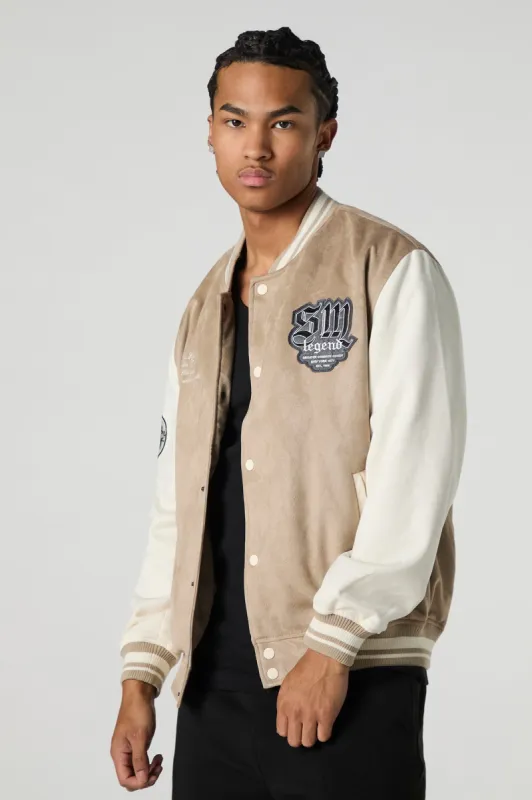 Faux Suede Embroidered Varsity Jacket sold by Urban Planet