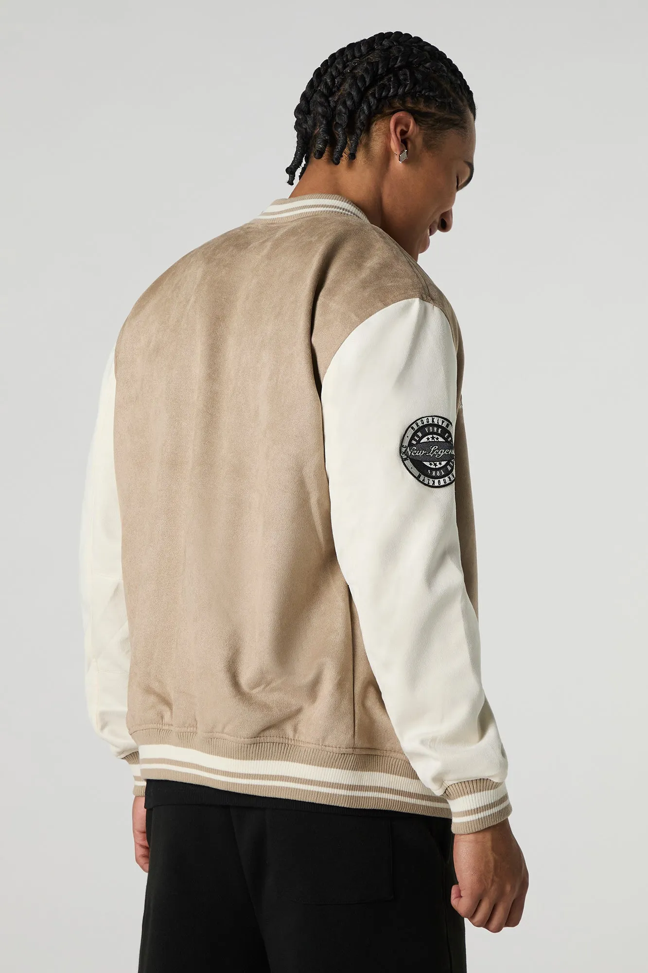 Faux Suede Embroidered Varsity Jacket sold by Urban Planet product image thumbnail 2