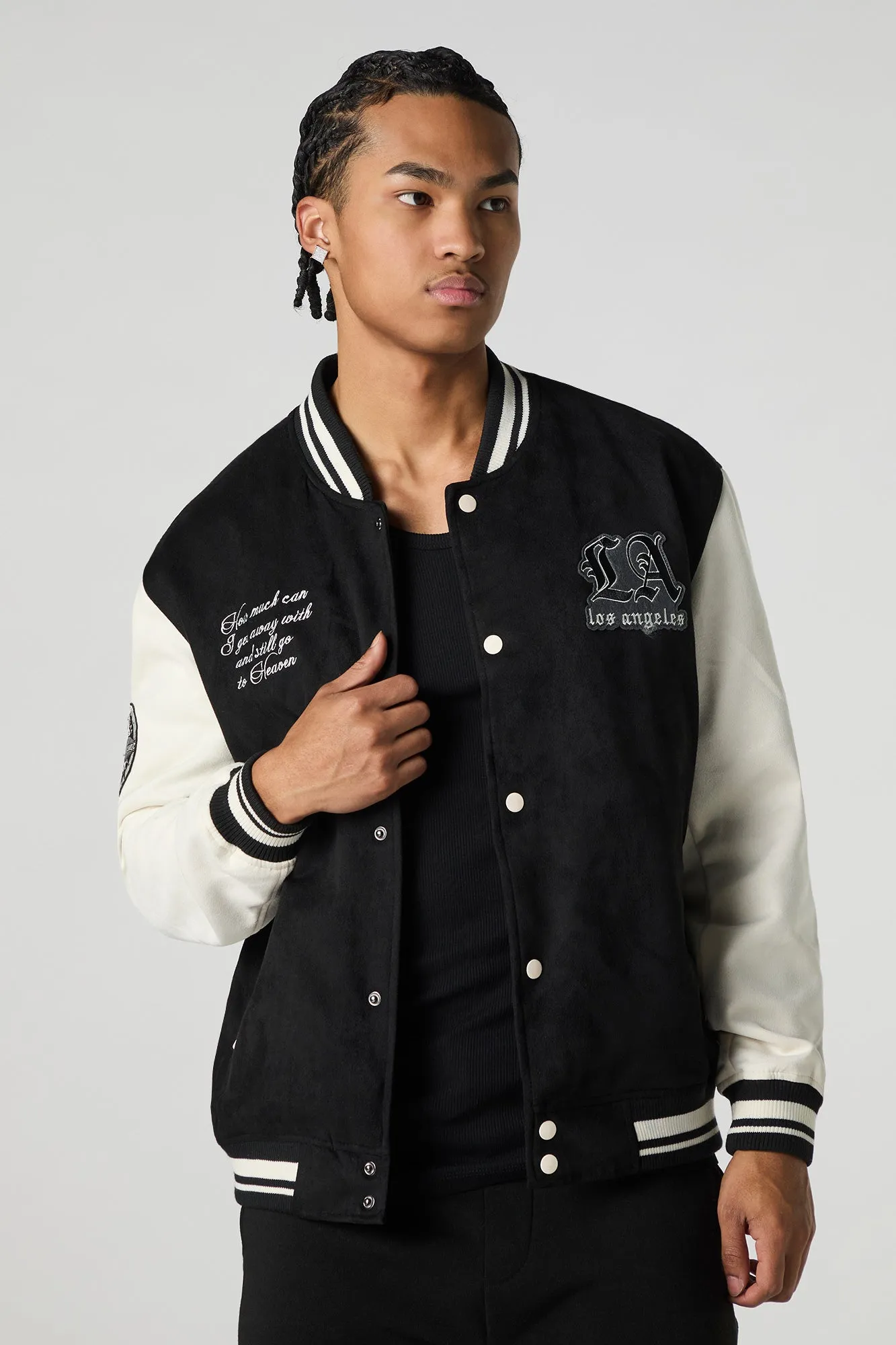 Faux Suede Embroidered Varsity Jacket sold by Urban Planet product image thumbnail 4