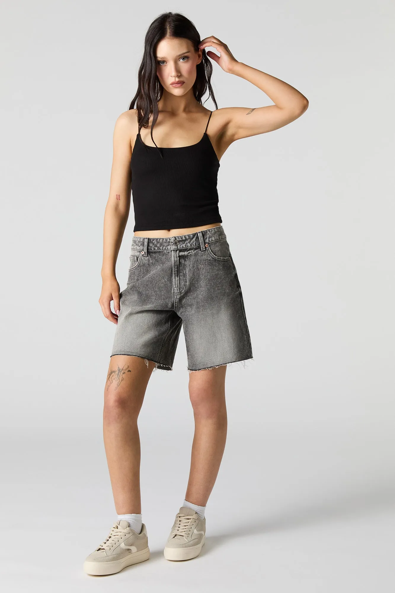 Grey Wash Frayed Jort sold by Urban Planet product image thumbnail 3