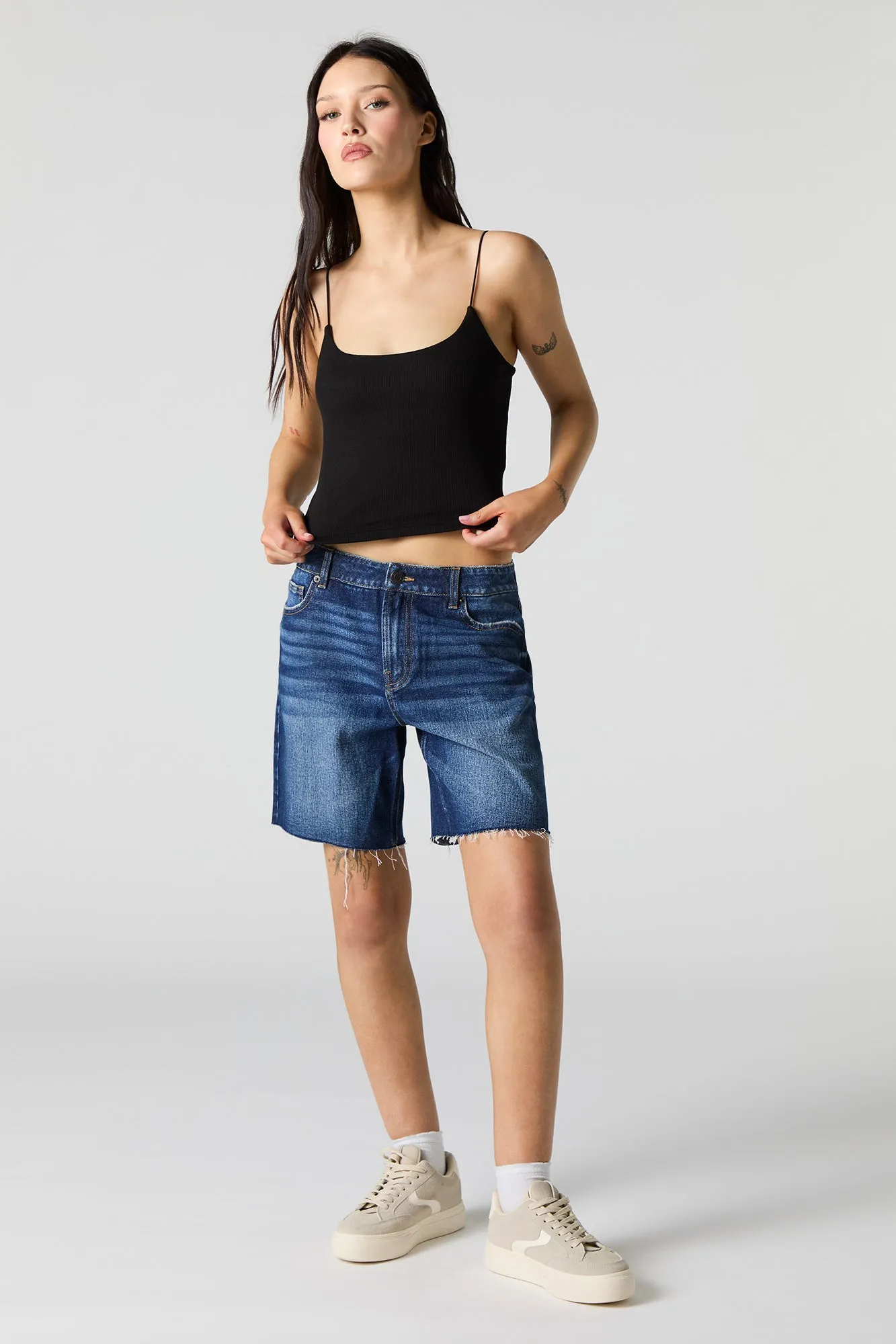 Dark Wash Frayed Jort sold by Urban Planet product image thumbnail 3