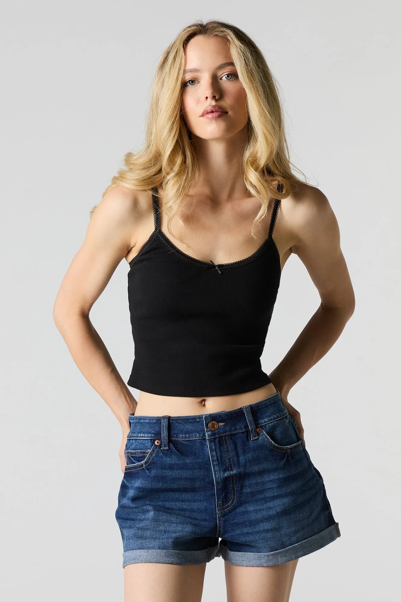 Dark Wash Rolled Hem Stretch Denim Short sold by Urban Planet