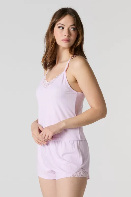 Ensemble-pyjama deux pièces camisole et short avec bordure de dentelle sold by Urban Planet