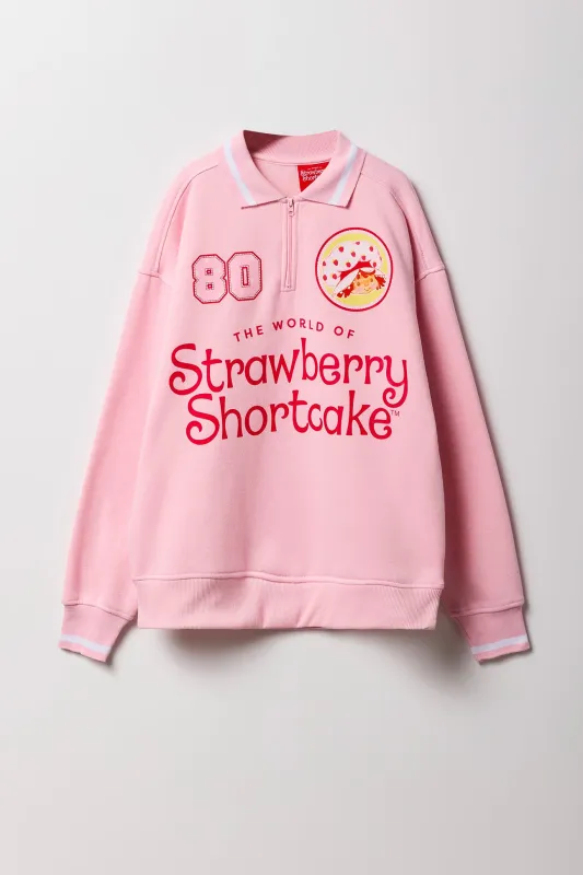 Girls Strawberry Shortcake Graphic Quarter Zip Fleece Sweatshirt sold by Urban Planet