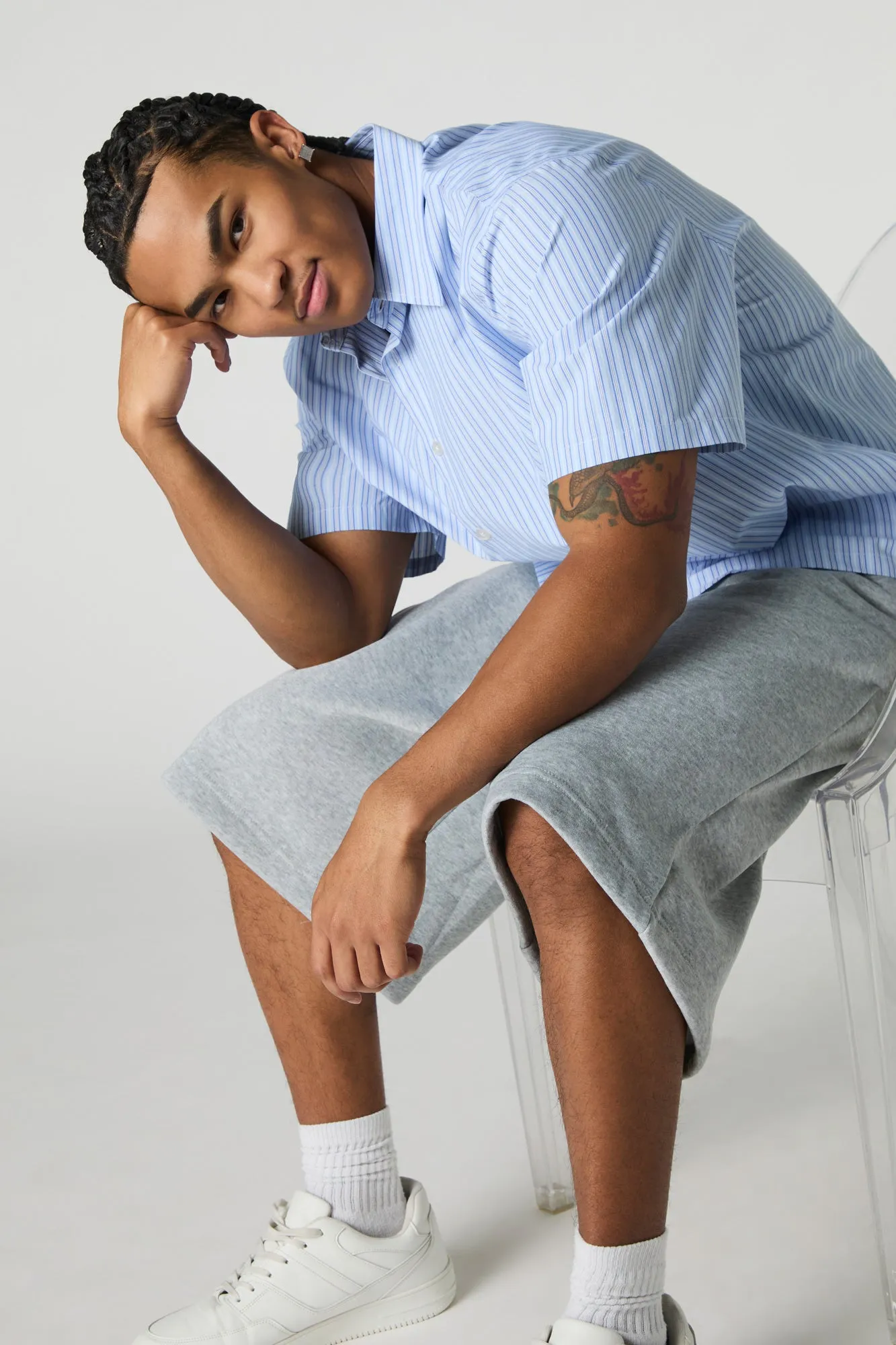 Striped Button-Up Boxy Top sold by Urban Planet