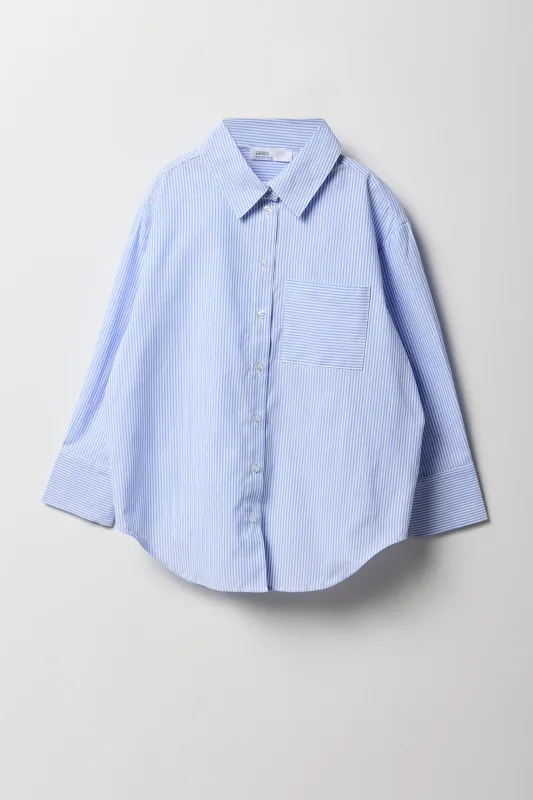 Girls Oversized Striped Button-Up Long Sleeve Top sold by Urban Planet