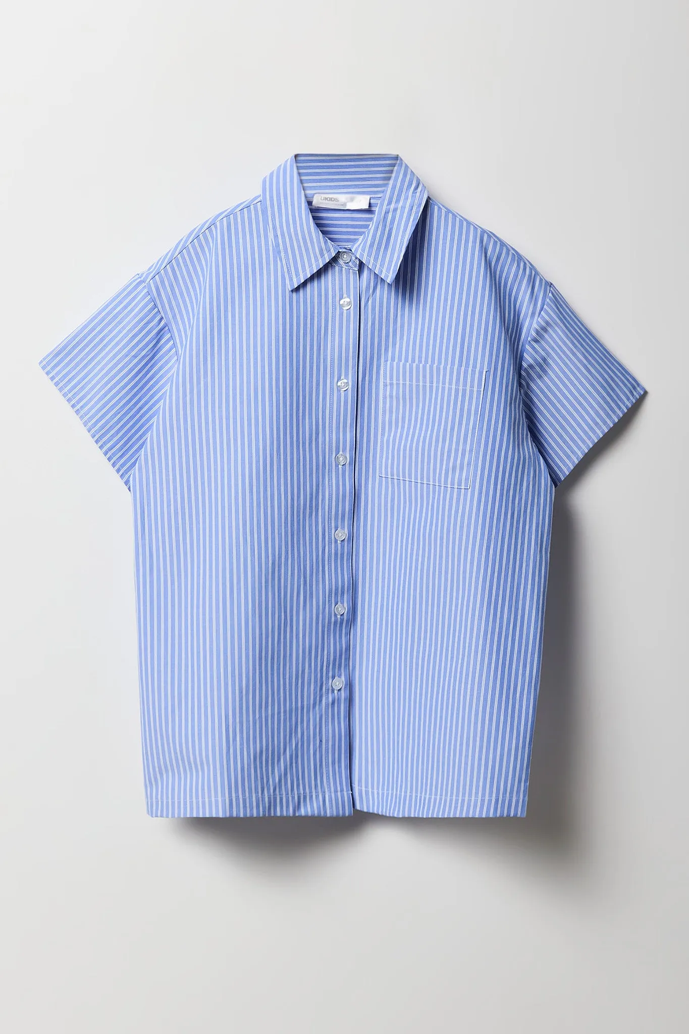 Girls Oversized Striped Button-Up Short Sleeve Top sold by Urban Planet