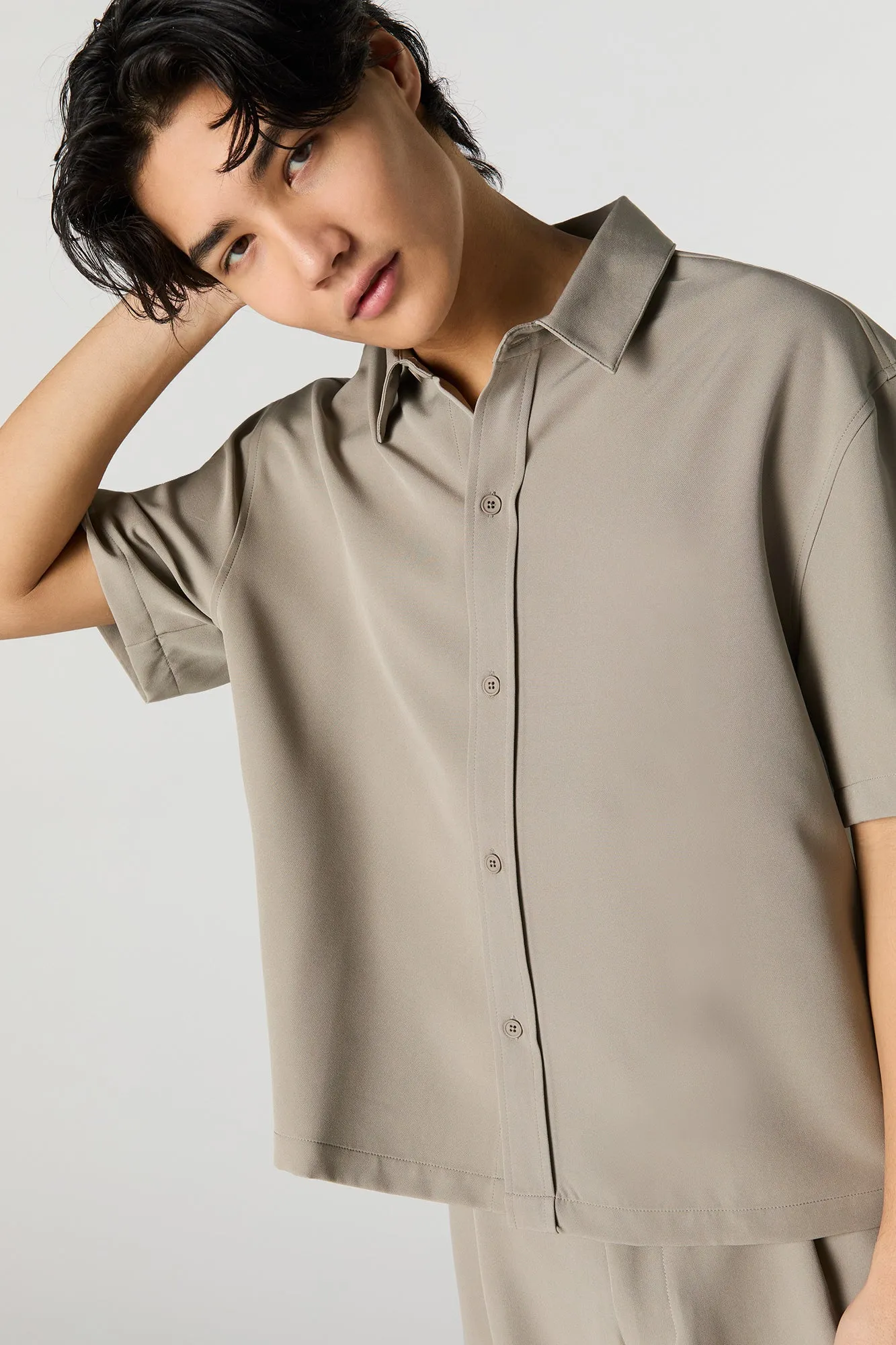 Boxy Button-Up Short Sleeve Top sold by Urban Planet