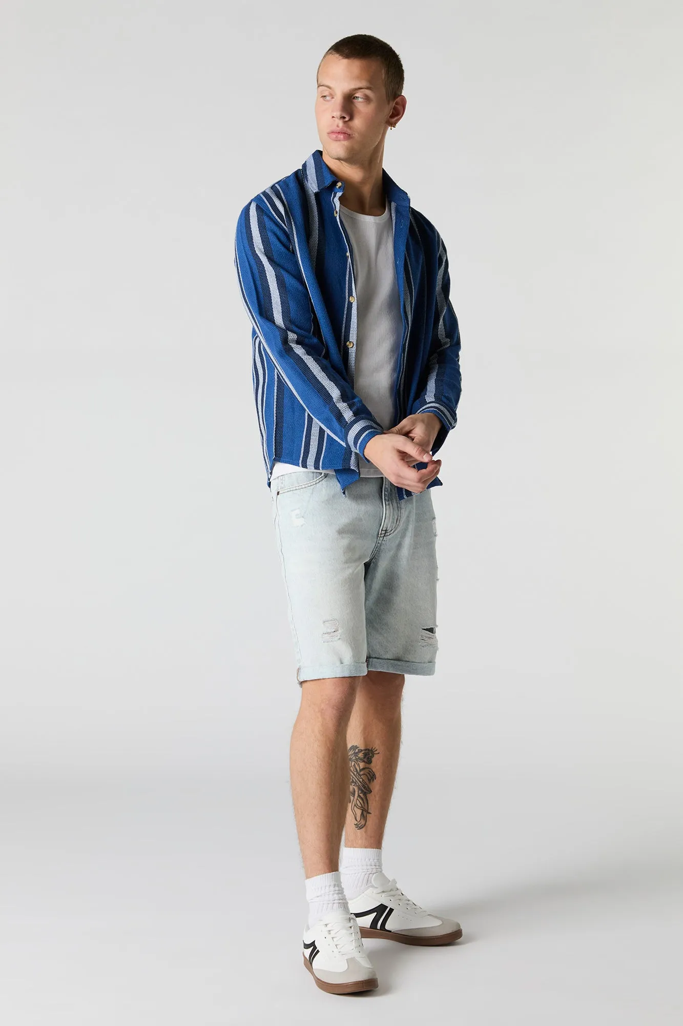 Textured Striped Collared Button-Up Top sold by Urban Planet product image thumbnail 3