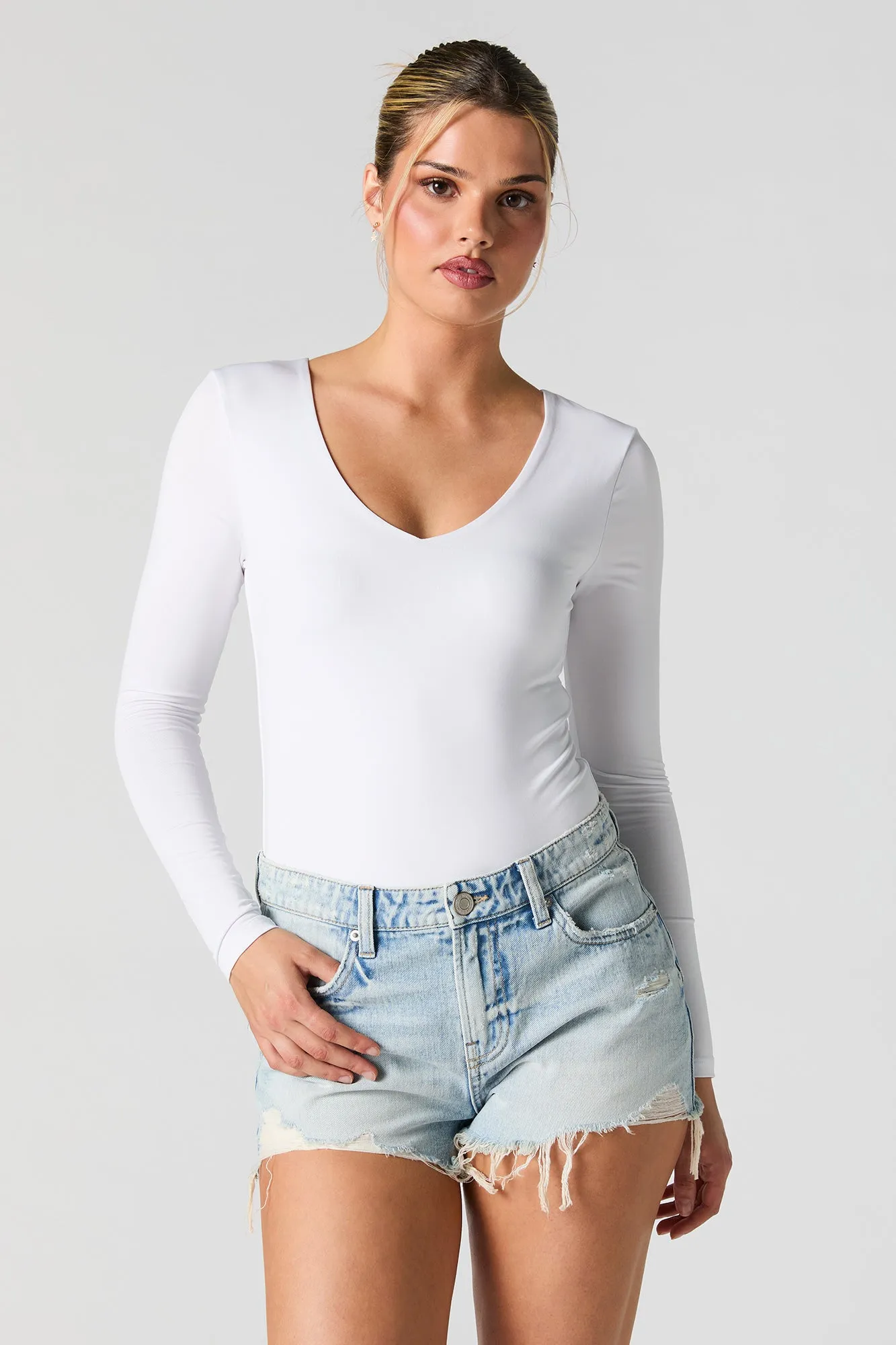 Light Wash Distressed Rigid Denim Short sold by Urban Planet