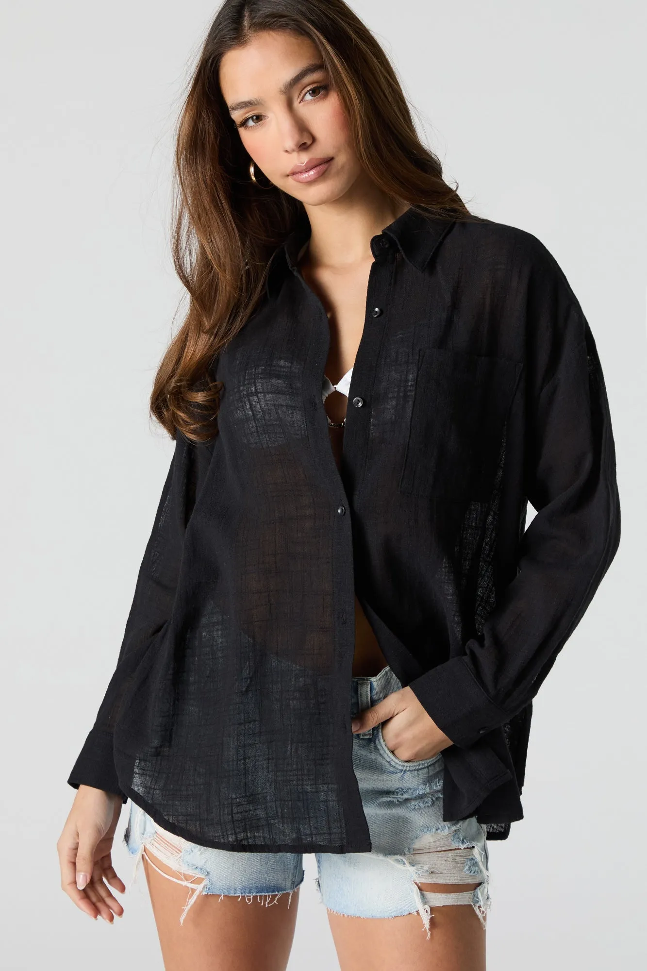 Oversized Button-Up Long Sleeve Top sold by Urban Planet product image thumbnail 4