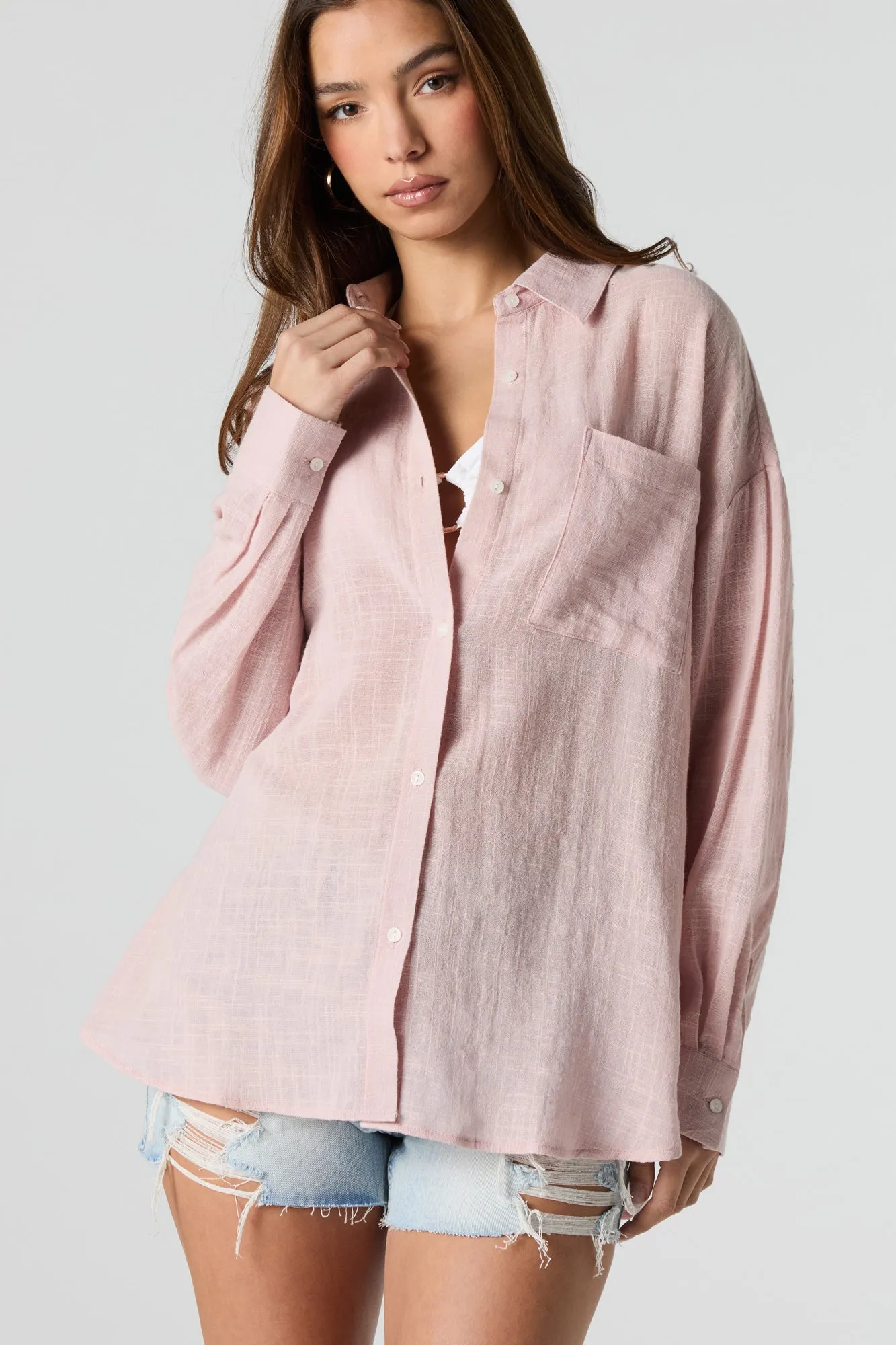 Oversized Button-Up Long Sleeve Top sold by Urban Planet
