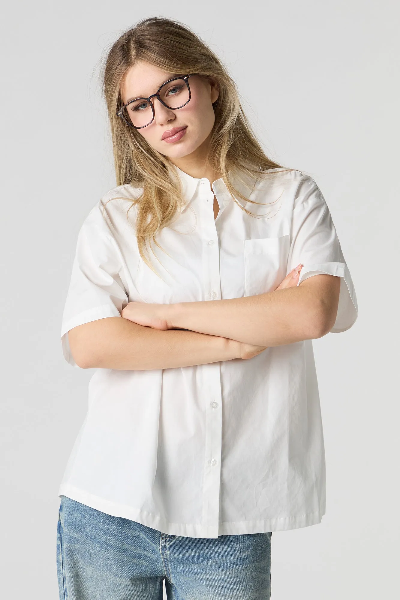 Haut boutonné en popeline surdimensionné sold by Urban Planet product image thumbnail 4