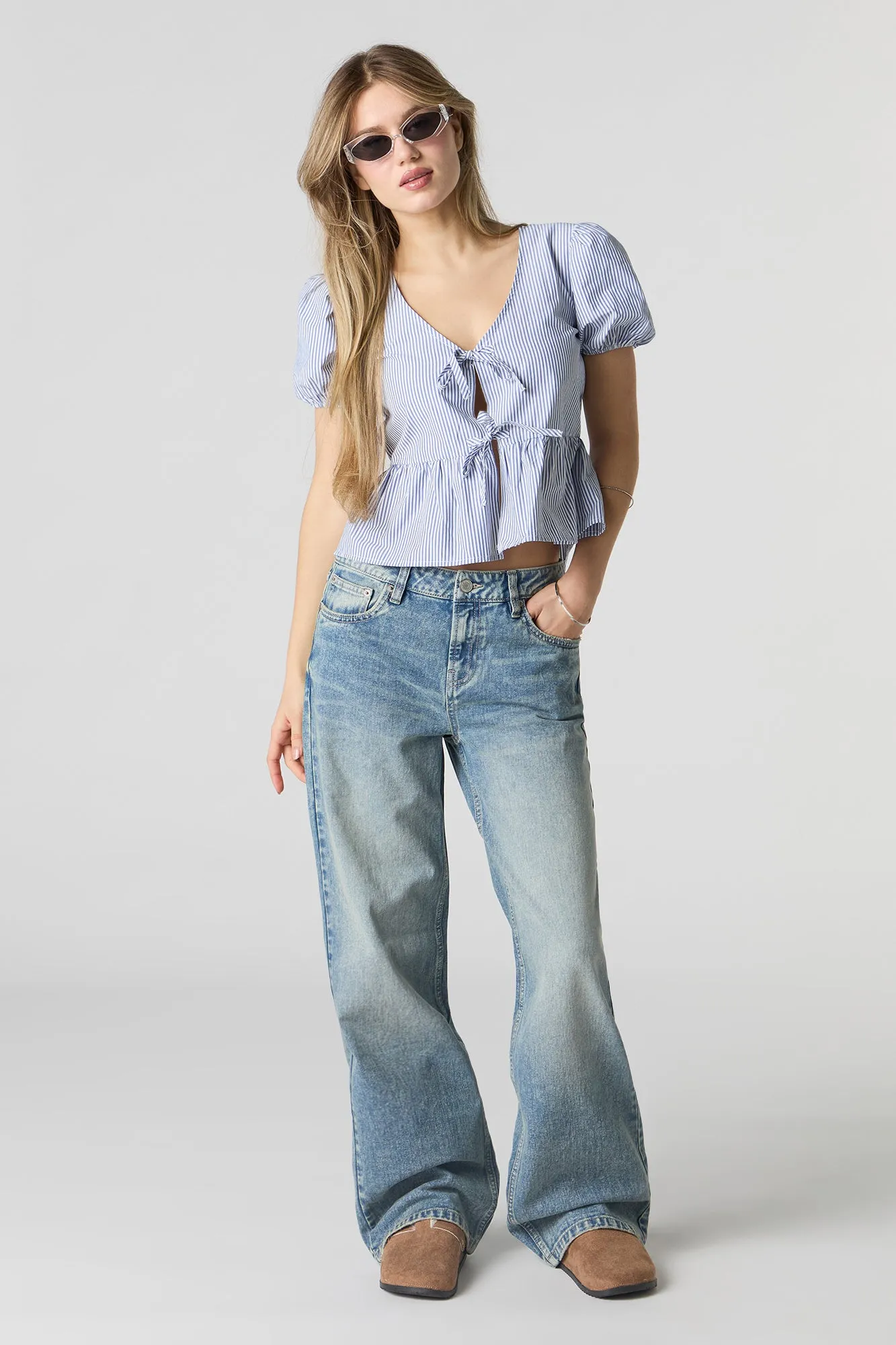 Haut en popeline avec ruban avant et manche bouffante sold by Urban Planet product image thumbnail 3