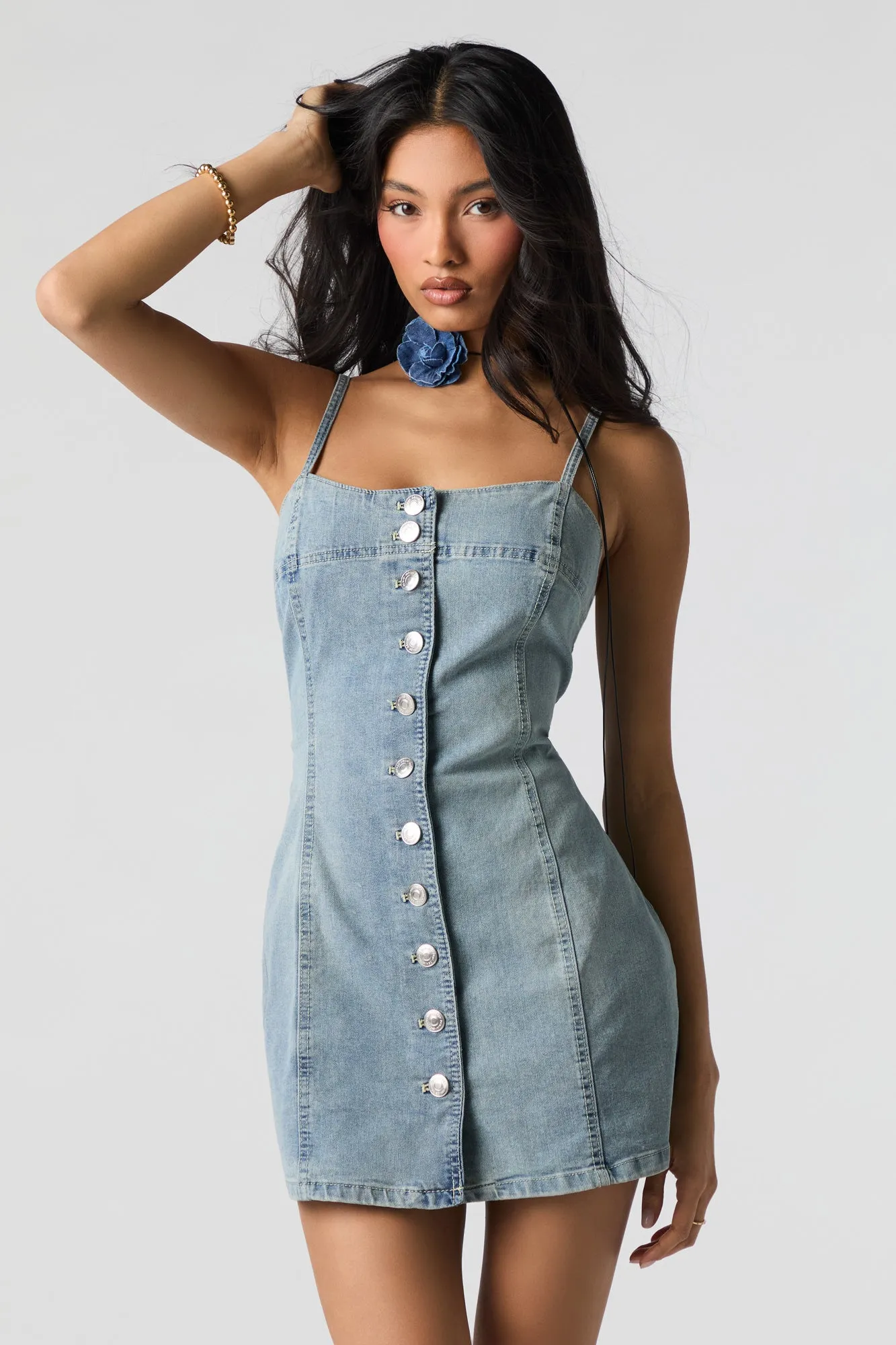 Denim Button Front Mini Dress sold by Urban Planet product image thumbnail 4