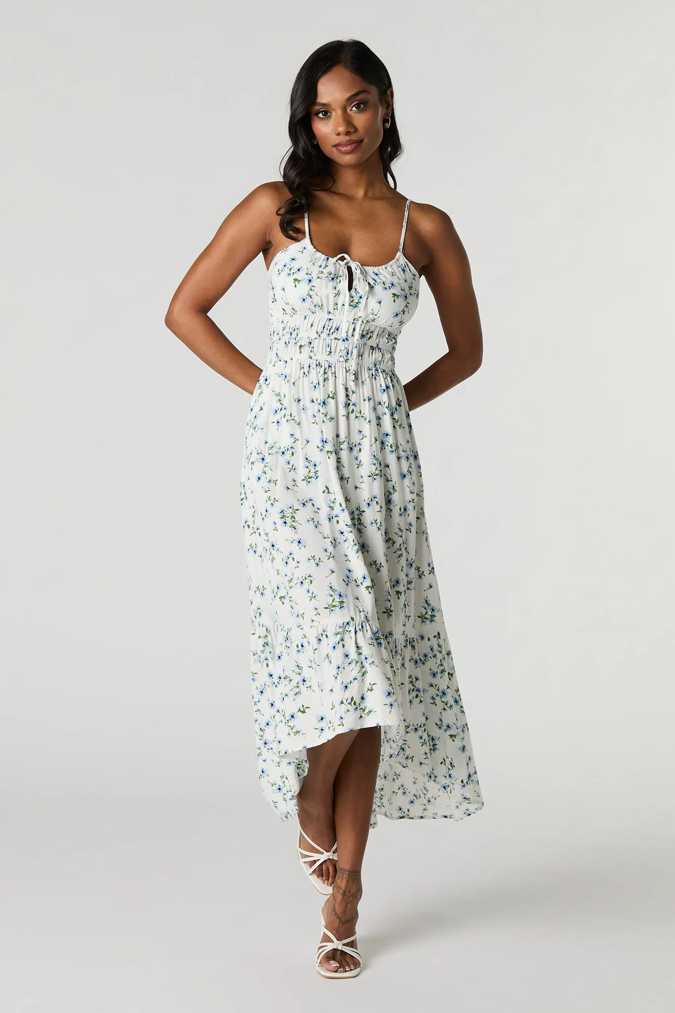 Robe maxi asymétrique fleurie avec attache sold by Urban Planet product image thumbnail 4