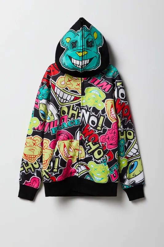Boys Bear Print Full Zip Hoodie sold by Urban Planet