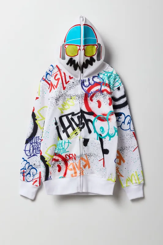 Haut à capuchon avec imprimé graffitis et fermeture à glissière pour garçon sold by Urban Planet