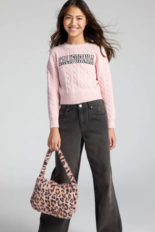 Girls Cable Knit Contrast Embroidered Sweater sold by Urban Planet