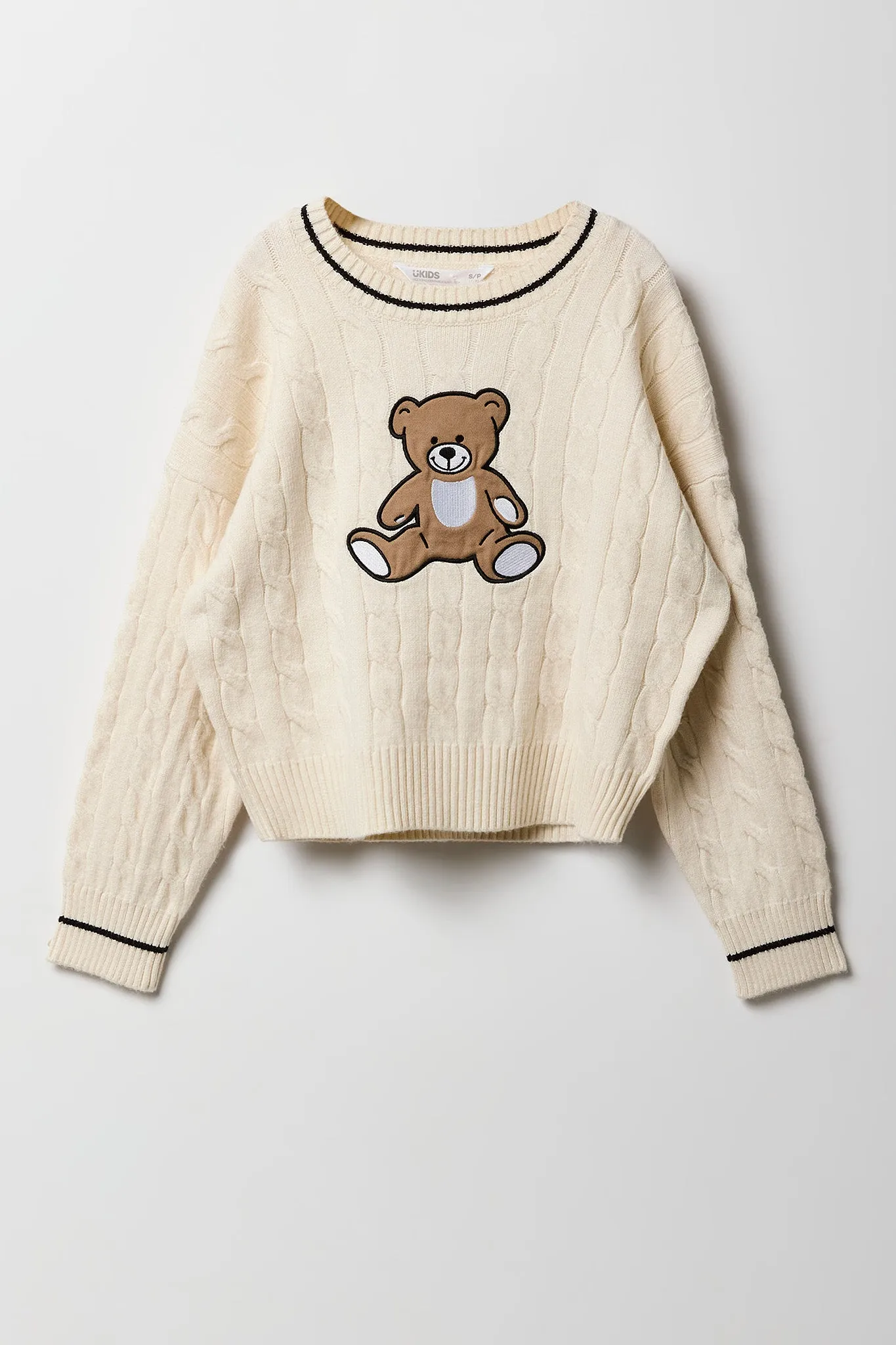 Girls Cable Knit Contrast Embroidered Sweater sold by Urban Planet product image thumbnail 4