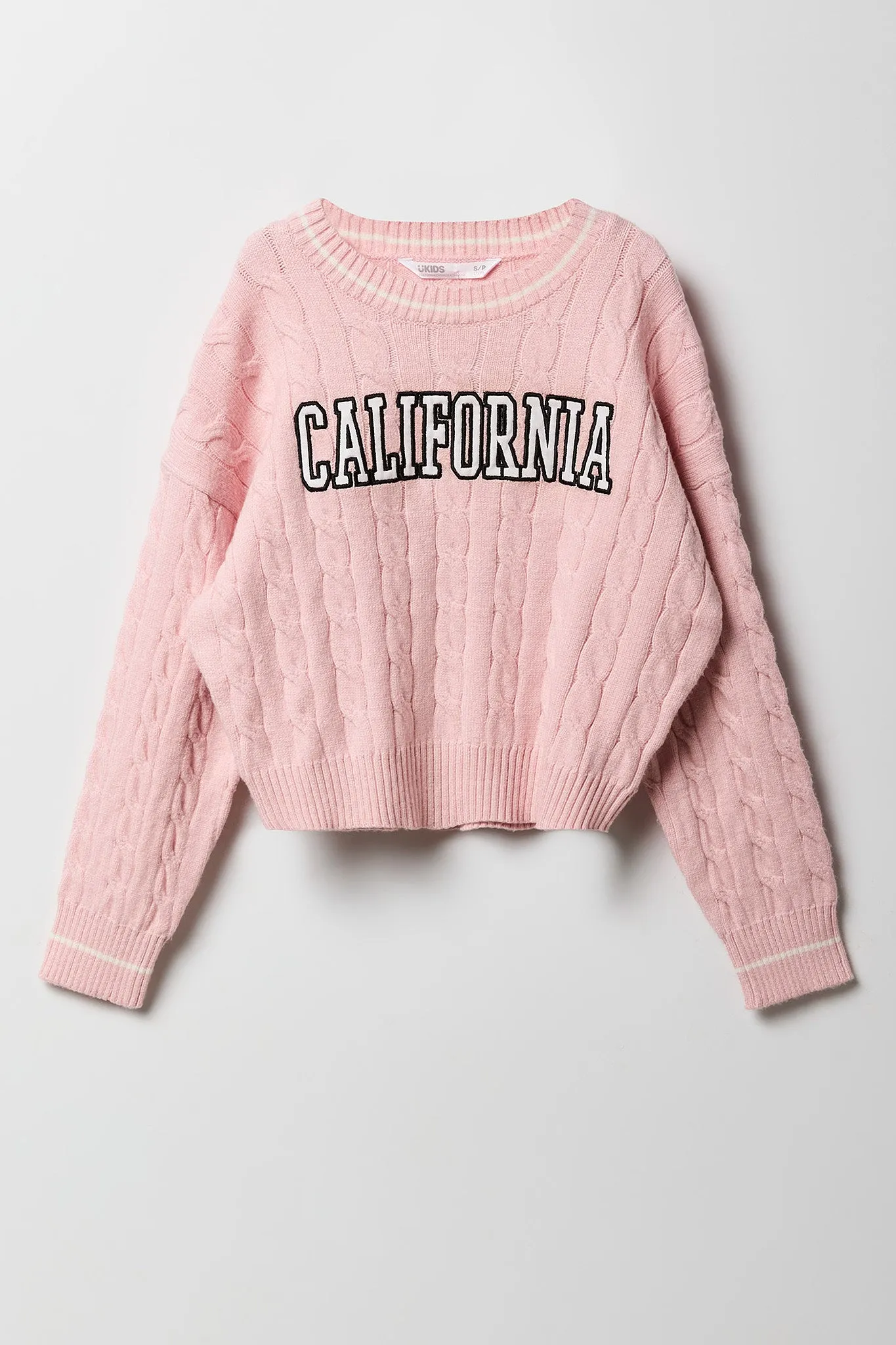Girls Cable Knit Contrast Embroidered Sweater sold by Urban Planet product image thumbnail 2
