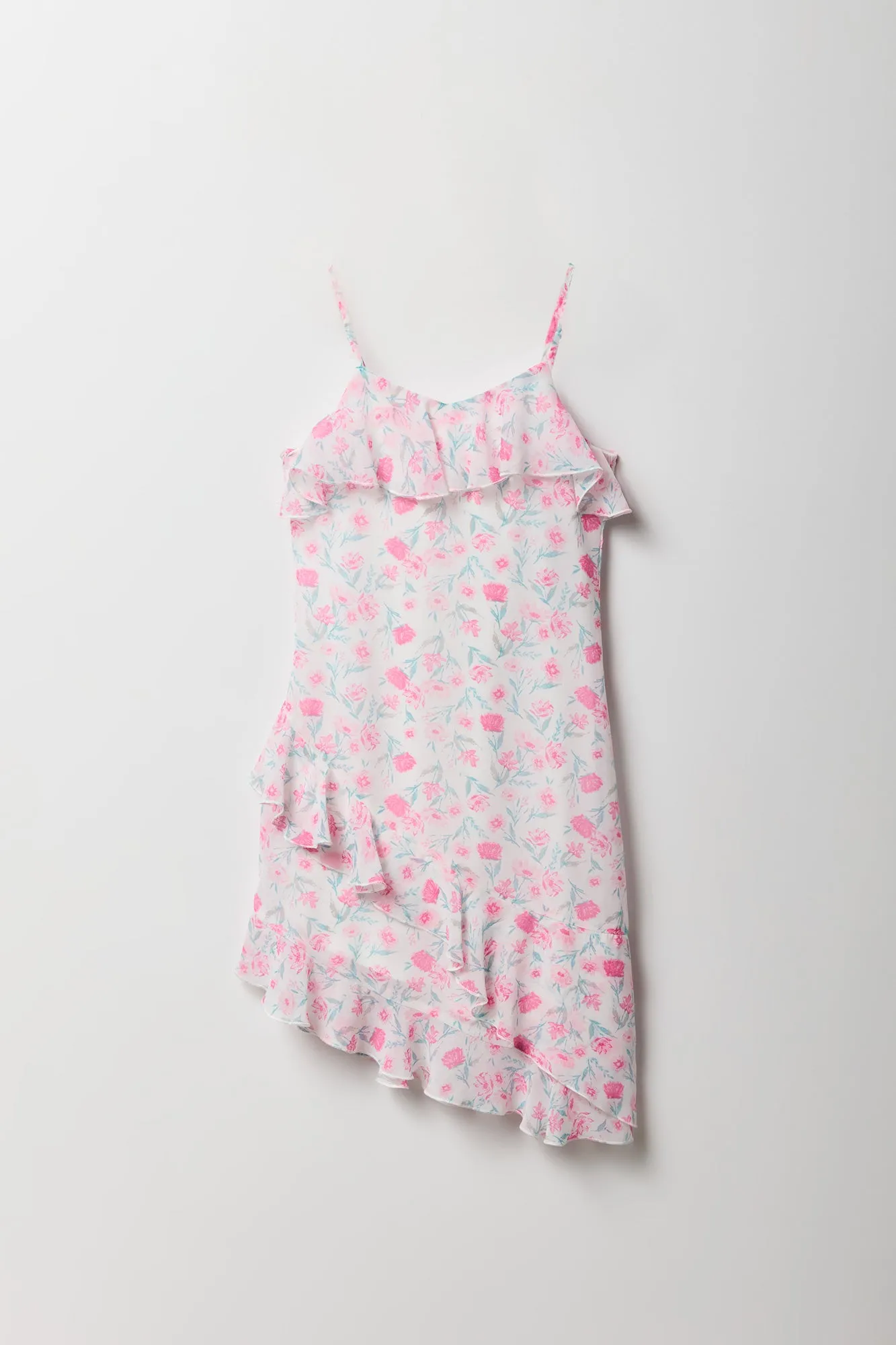 Girls Floral Chiffon Ruffle Asymmetrical Dress sold by Urban Planet product image thumbnail 3