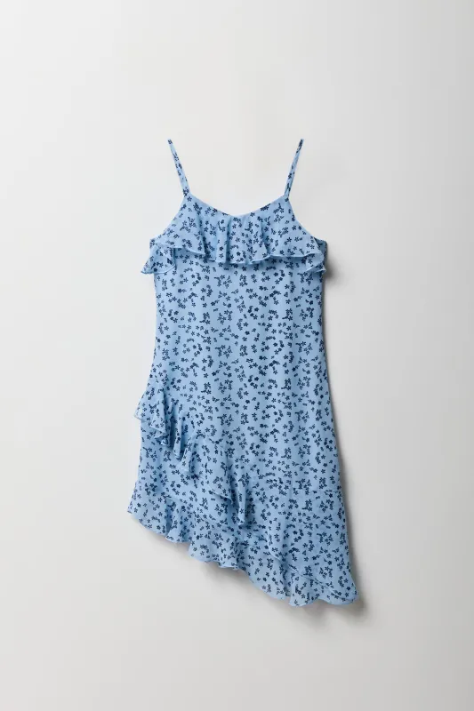 Girls Floral Chiffon Ruffle Asymmetrical Dress sold by Urban Planet