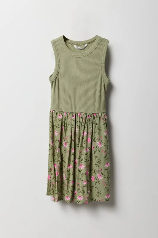 Robe avec jupe virevoltante côtelée fleurie pour fille sold by Urban Planet