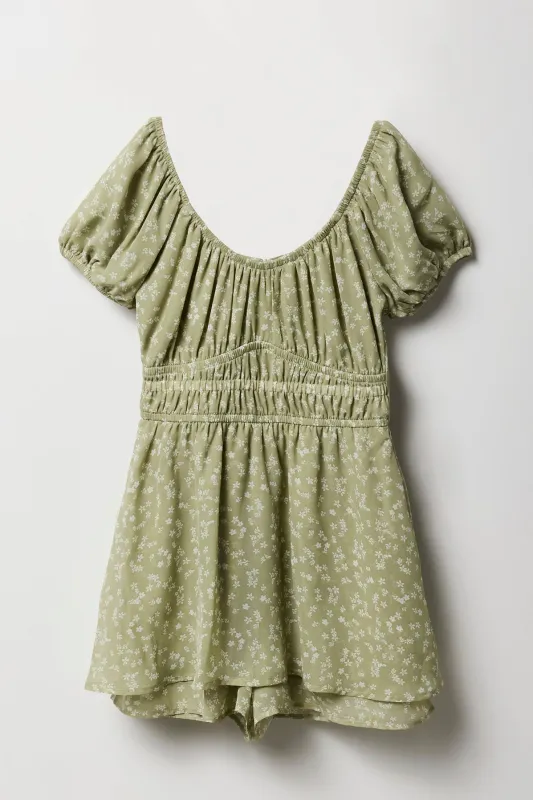 Girls Floral Chiffon Short Sleeve Romper sold by Urban Planet