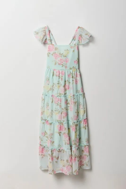 Girls Floral Chiffon Tiered Maxi Dress sold by Urban Planet