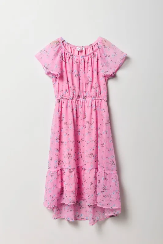 Robe asymétrique en mousseline à imprimé floral pour filles sold by Urban Planet