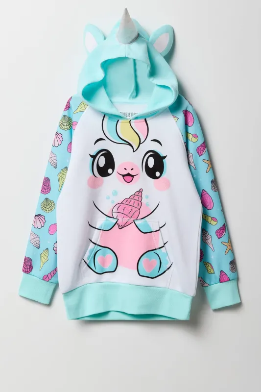 Haut à capuchon avec imprimé Seashell Unicorn pour fille sold by Urban Planet