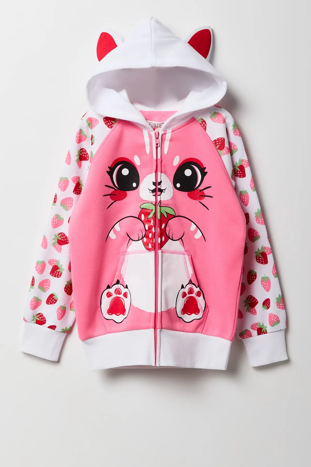 Girls Strawberry Kitty Zip-Up Character Hoodie sold by Urban Planet