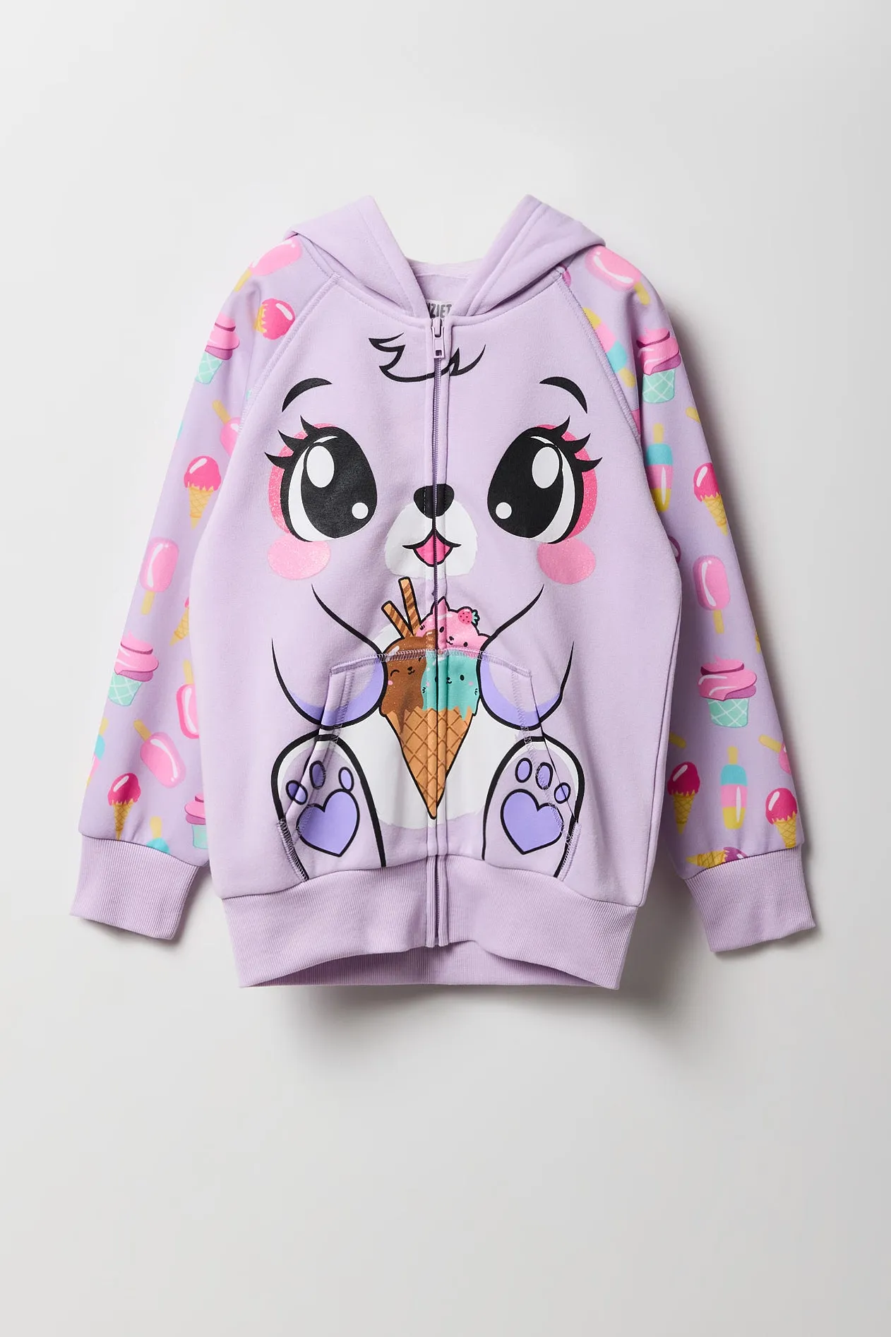 Haut à capuchon avec imprimé Ice Cream Bunny et fermeture à glissière pour fille sold by Urban Planet product image thumbnail 2