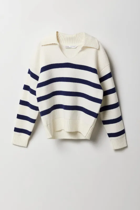 Chandail en tricot rayé avec col pour fille sold by Urban Planet