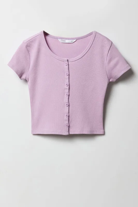 Girls Ribbed Button Front T-Shirt sold by Urban Planet