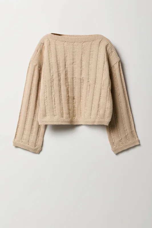 Girls Open Knit Boat Neck Sweater sold by Urban Planet