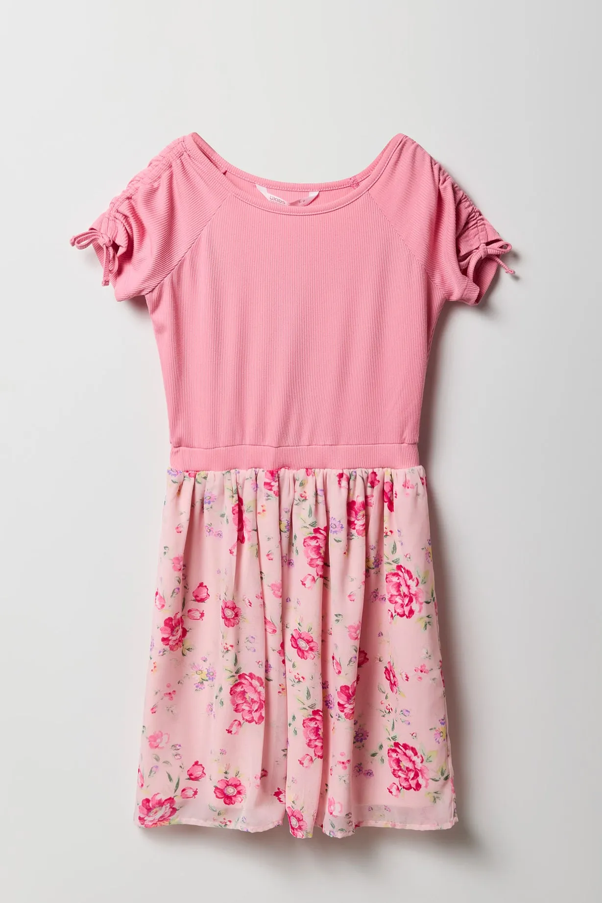 Girls Floral Chiffon Ruched Sleeve Skater Dress sold by Urban Planet product image thumbnail 5