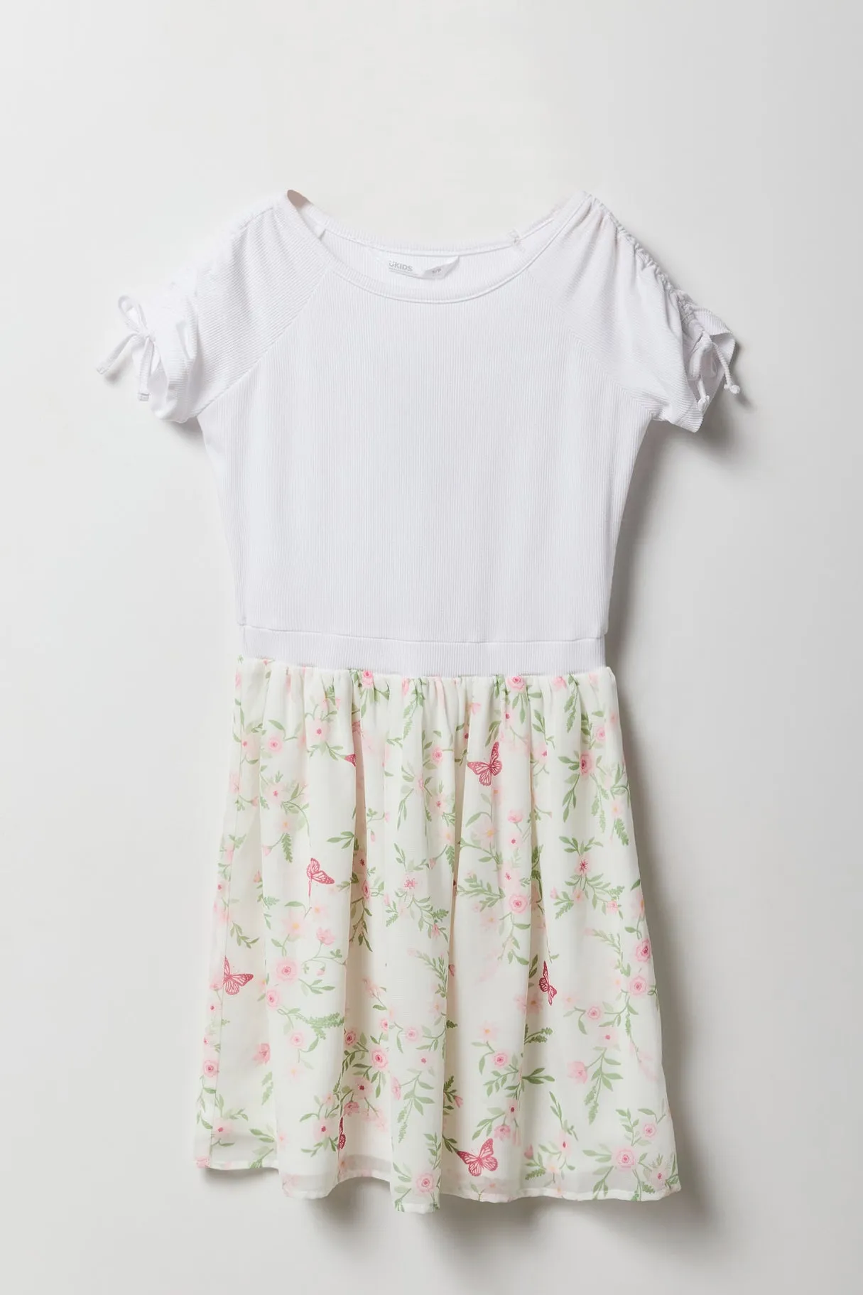 Girls Floral Chiffon Ruched Sleeve Skater Dress sold by Urban Planet product image thumbnail 3