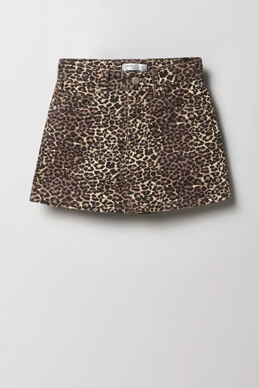 Jupe-short en denim avec motif guépard pour fille sold by Urban Planet