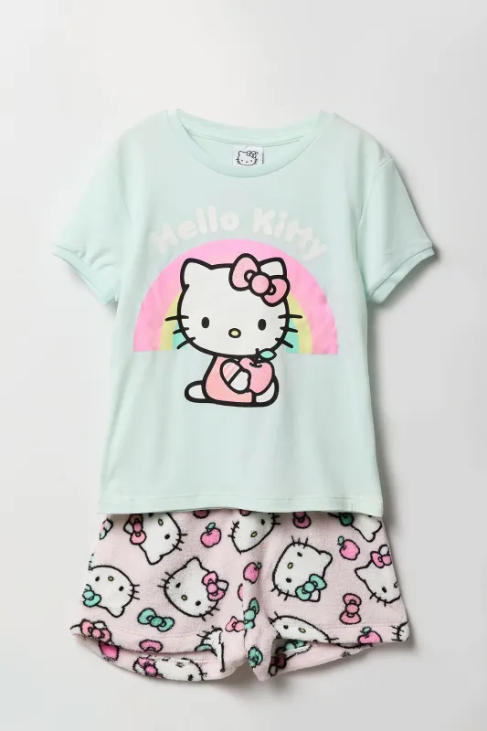 Girls Hello Kitty Rainbow T-Shirt & Plush Short 2 Piece Pajama Set sold by Urban Planet