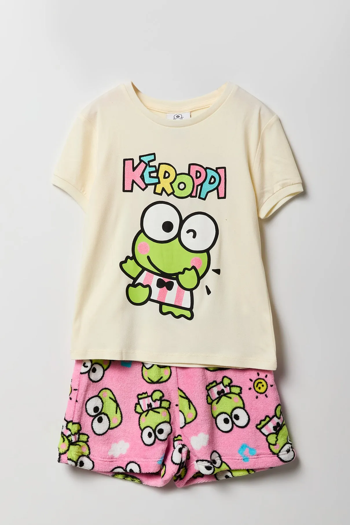 Girls Keroppi T-Shirt & Plush Short 2 Piece Pajama Set sold by Urban Planet