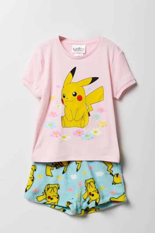 Girls Pikachu T-Shirt & Plush Short 2 Piece Pajama Set sold by Urban Planet