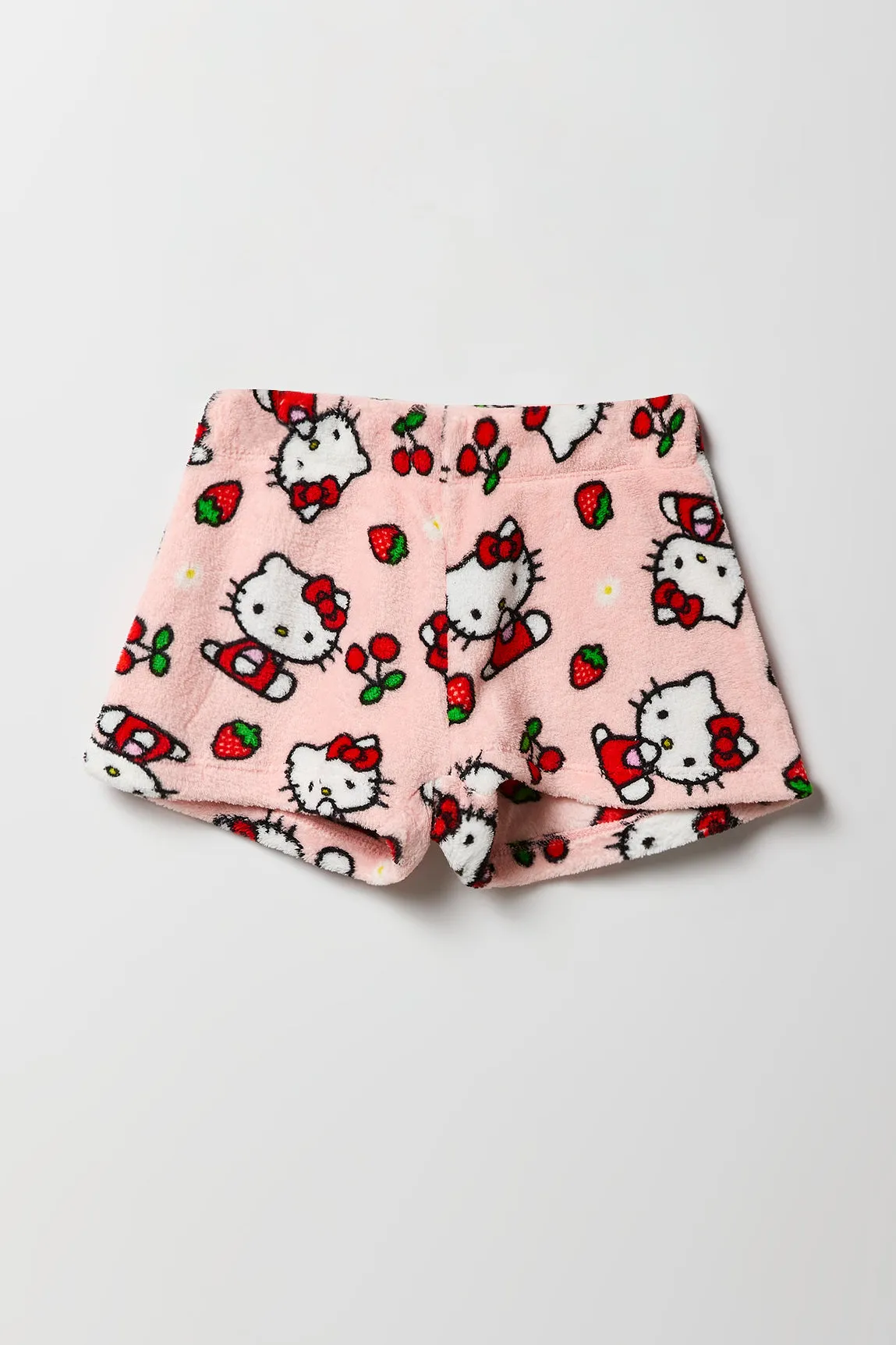 Ensemble-pyjama t-shirt à imprimé Hello Kitty avec cerises et short pelucheux pour filles sold by Urban Planet product image thumbnail 4
