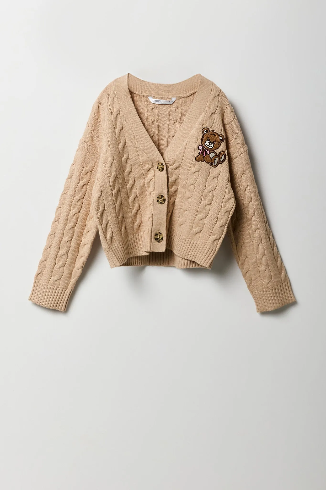 Girls Embroidered Cable Knit Cardigan sold by Urban Planet