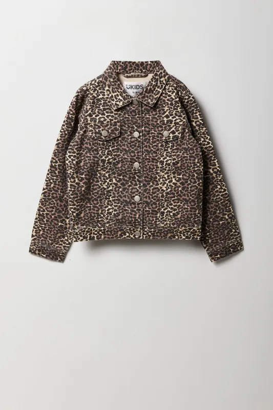 Girls Cheetah Print Denim Jacket sold by Urban Planet